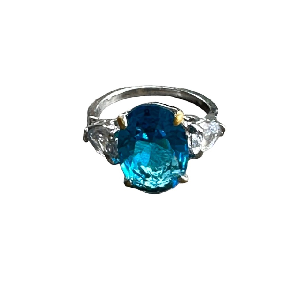 Silver Ring With Large Turquoise Solitaire Stone - image 1